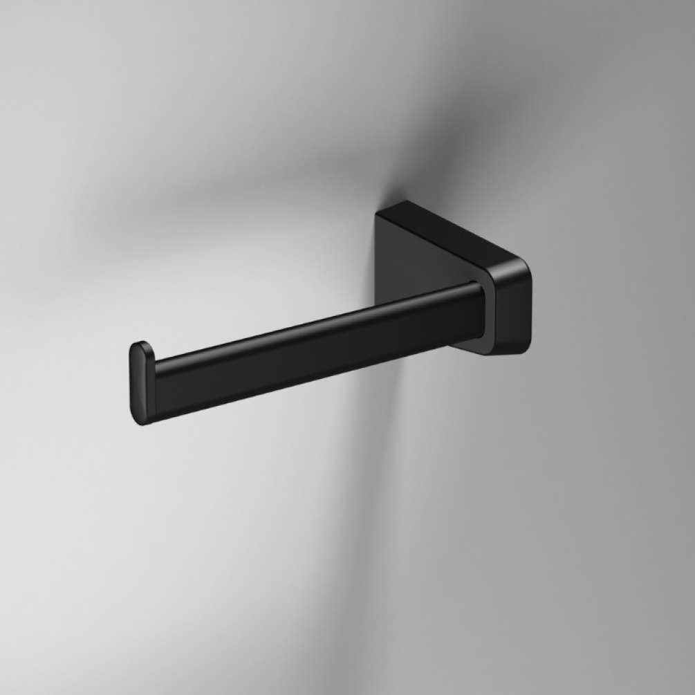 Close up product image of the Origins Living S6 Black Open Toilet Roll Holder